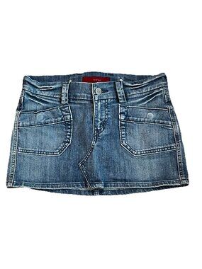 Vintage Y2K  Levi's Micro Mini Jean Skirt Buckle Back Size 2/26 Denim Pockets